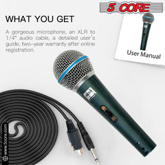 5Core XLR Microphone Dynamic Mic Karaoke Singing Studio Mics Handheld