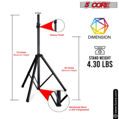 5Core Speaker Stand Tripod Tall Adjustable 72 Inch DJ Studio Monitor