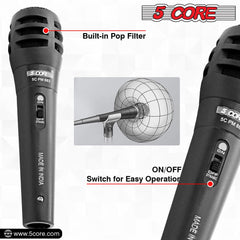 5Core XLR Microphone Dynamic Mic Karaoke Singing Studio Mics Handheld