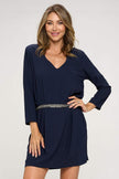 V-Neck Belted Dress