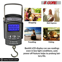 5Core Digital Fishing Scale 110lb/50kg Hanging Luggage Weighing Scales