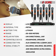 5Core Wireless Microphones 8 Channel Karaoke Professional UHF Singing