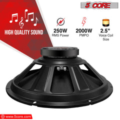 5Core 15 Inch Subwoofer Speaker 2000W Peak 8Ohm Full Range Replacement