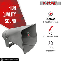 5 Core PA Horn Speaker Outdoor 8x16" Siren Loudspeaker • 40W RMS Loud