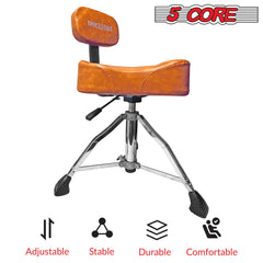 5Core Drum Throne Padded Guitar Stool Backrest Drummer Seat for Adults