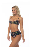 Conjunto de bikini floral negro