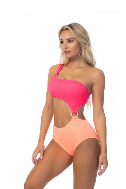 Textured One Shoulder One Piece Swimsuits S-L.