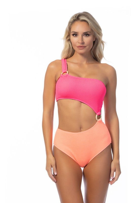 Textured One Shoulder One Piece Swimsuits S-L.