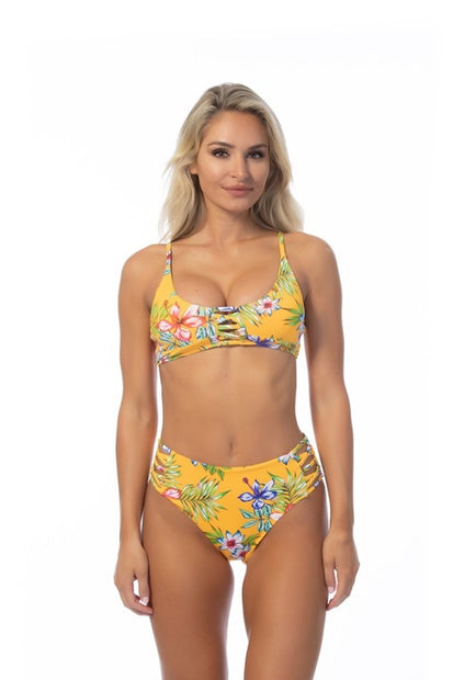 Bikini floral de cintura alta 
