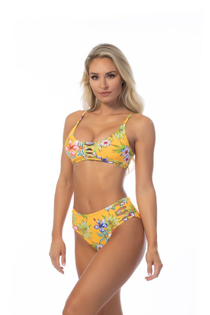Bikini fleuri taille haute 
