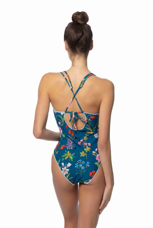 Blue Floral One Piece Swimsuits S-L.