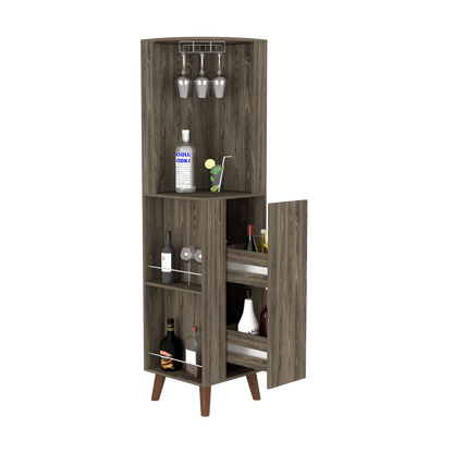 Dark Brown ,Corner Bar Cabinet Plex, Cup Rack, Two External Shelves