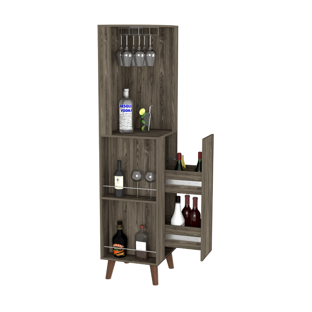 Dark Brown ,Corner Bar Cabinet Plex, Cup Rack, Two External Shelves