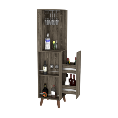 Dark Brown ,Corner Bar Cabinet Plex, Cup Rack, Two External Shelves