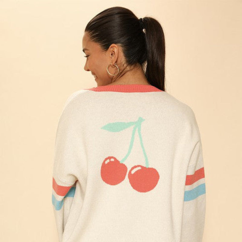 V-Neck Button-Front Knit Cardigan with Contrast Trim