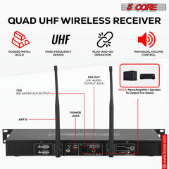 5 Core Wireless Microphone System 4 Channel UHF 492F Range Portable