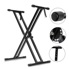 5Core Keyboard Stand Double X Style Adjustable Lift Piano Riser For 49