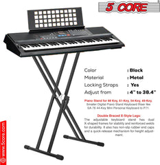 5Core Keyboard Stand Double X Style Adjustable Piano Riser + Keyboard