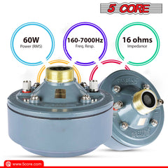 5 Core Compression Driver 600W Peak Aluminium Tweeter Diaphragm 16 Ohm