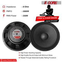 5Core 15 Inch Subwoofer Speaker 2000W Peak 8Ohm Full Range Replacement