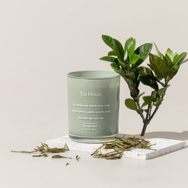 Palmoire Tea House Hand-Poured Soy Wax Candle – Green Glass Jar