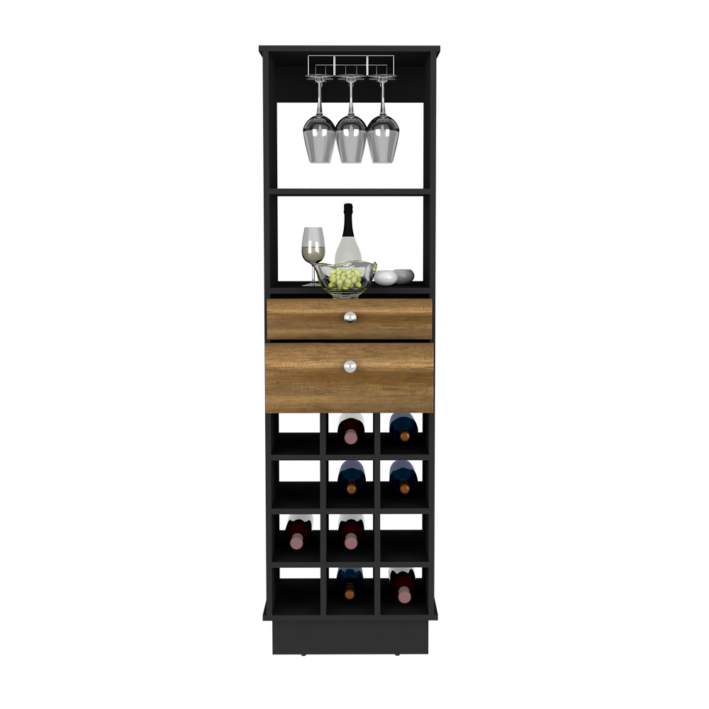 Bar Cabinet, Two Drawers, Twelve Wine Cubbies, Black Wengue.