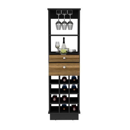 Bar Cabinet, Two Drawers, Twelve Wine Cubbies, Black Wengue.