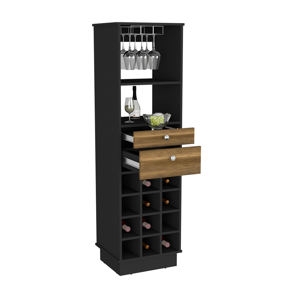 Bar Cabinet, Two Drawers, Twelve Wine Cubbies, Black Wengue.