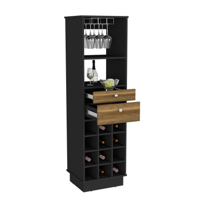 Bar Cabinet, Two Drawers, Twelve Wine Cubbies, Black Wengue.