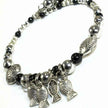 Turquoise Beaded Owl Charm Bracelet Silver Tone Chain Jewelry
