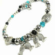 Turquoise Beaded Owl Charm Bracelet Silver Tone Chain Jewelry