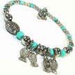 Turquoise Beaded Owl Charm Bracelet Silver Tone Chain Jewelry