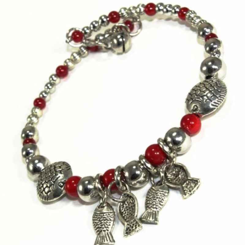 Turquoise Beaded Owl Charm Bracelet Silver Tone Chain Jewelry