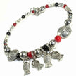 Turquoise Beaded Owl Charm Bracelet Silver Tone Chain Jewelry