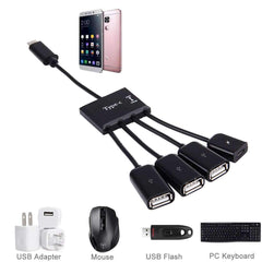 AMZER 4 in 1 USB HUB Type-C, USB 2.0 OTG Cable & Micro USB Power