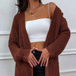 Brown Knit Open-Front Cardigan with Pockets
