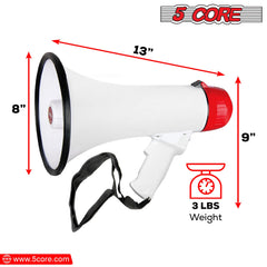 5Core Megaphone Bullhorn Speaker 40W Bull Horn Rechargeable Cheer