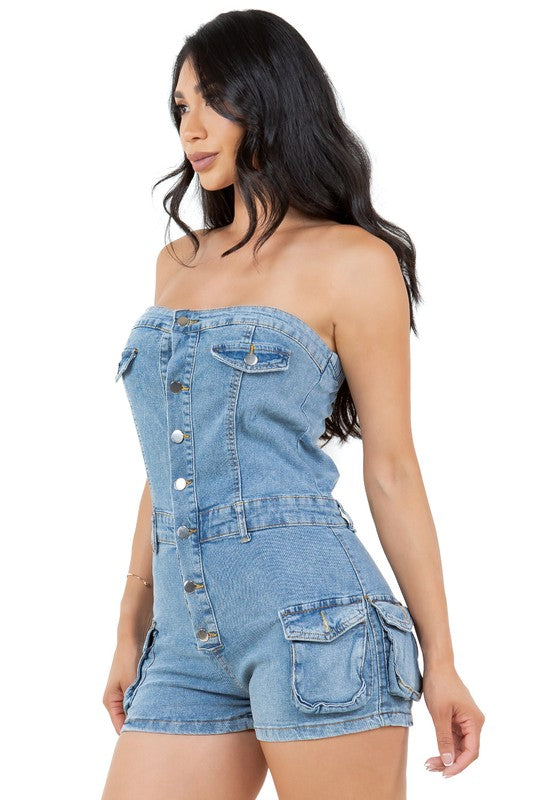 Strapless Denim Romper