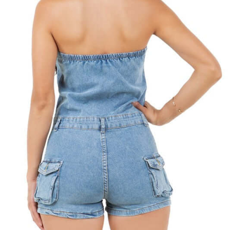 Strapless Denim Romper
