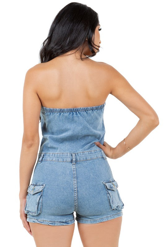 Strapless Denim Romper
