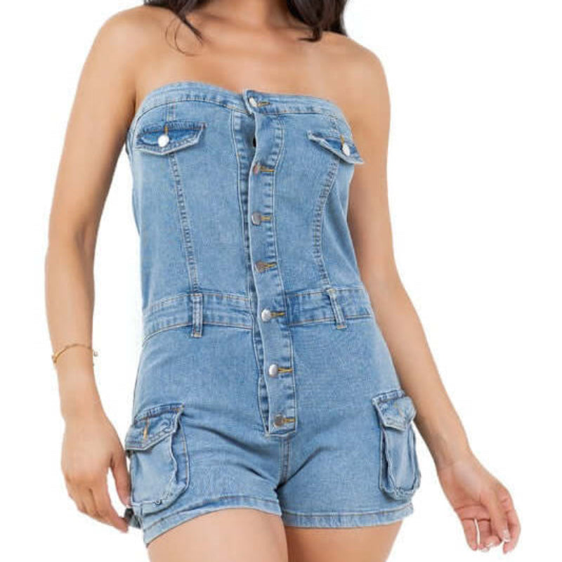 Strapless Denim Romper
