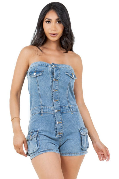 Strapless Denim Romper