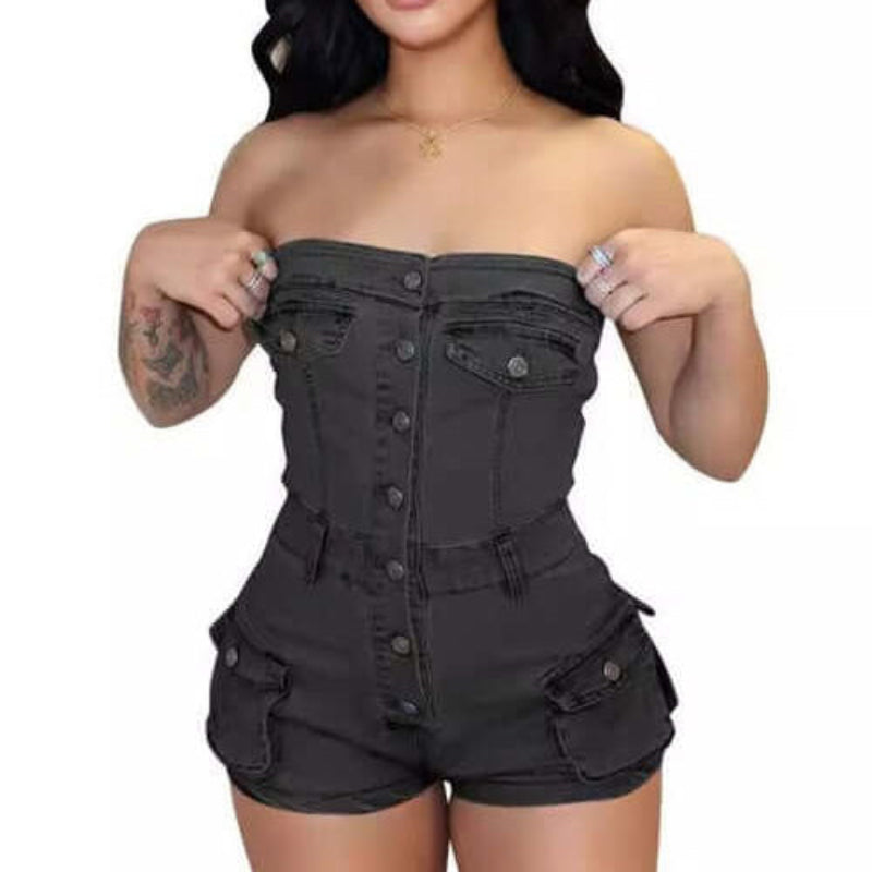 Strapless Denim Romper