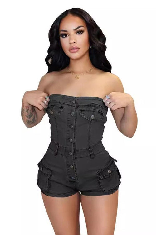 Strapless Denim Romper