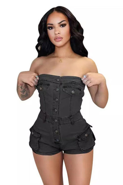 Strapless Denim Romper