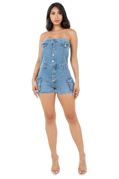 Strapless Denim Romper