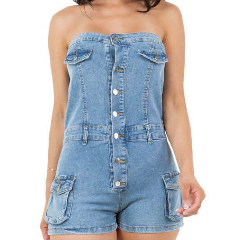 Strapless Denim Romper