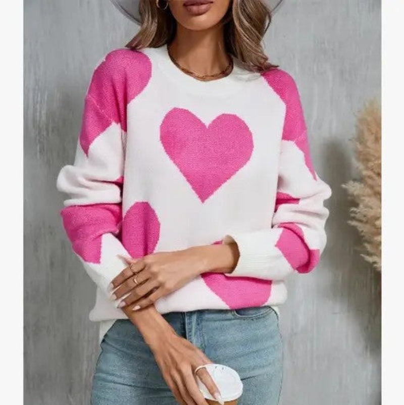 Heart Pattern Knit Sweater