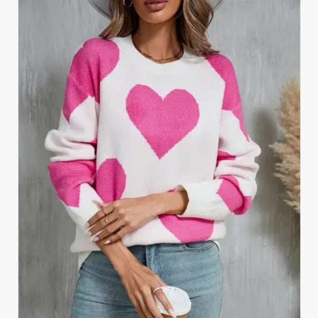 Heart Pattern Knit Sweater