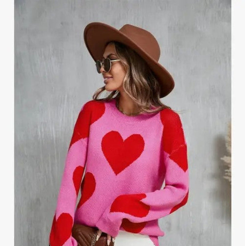 Heart Pattern Knit Sweater